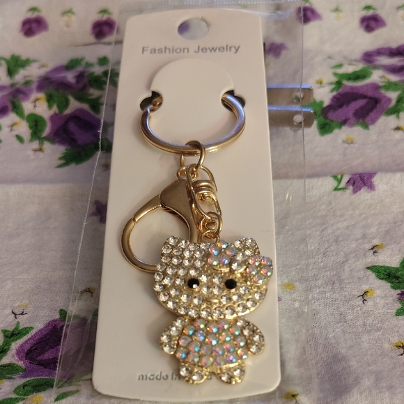 Accessories - Gold Crystal Cat Keychain